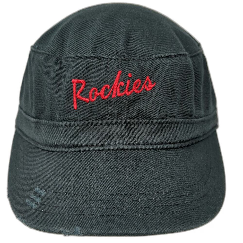 District Army Cap Black One Size Rockies Red Script Distressed Strapback Hat